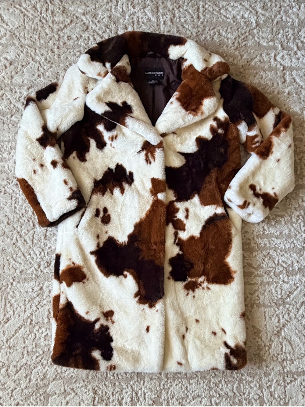 Marc Edwards Cream, Brown & Black Cow-Print Teddy Coat